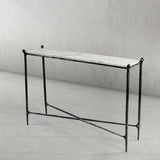 Hand Forged Metal Rectangle Horn Marble Console Table