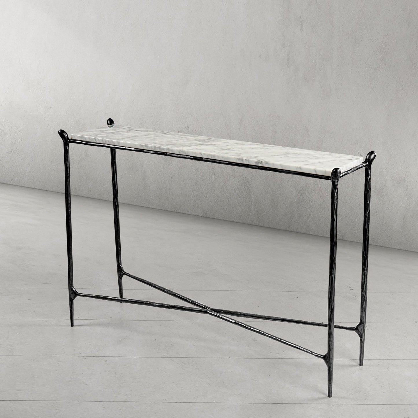 Hand Forged Metal Rectangle Horn Marble Console Table