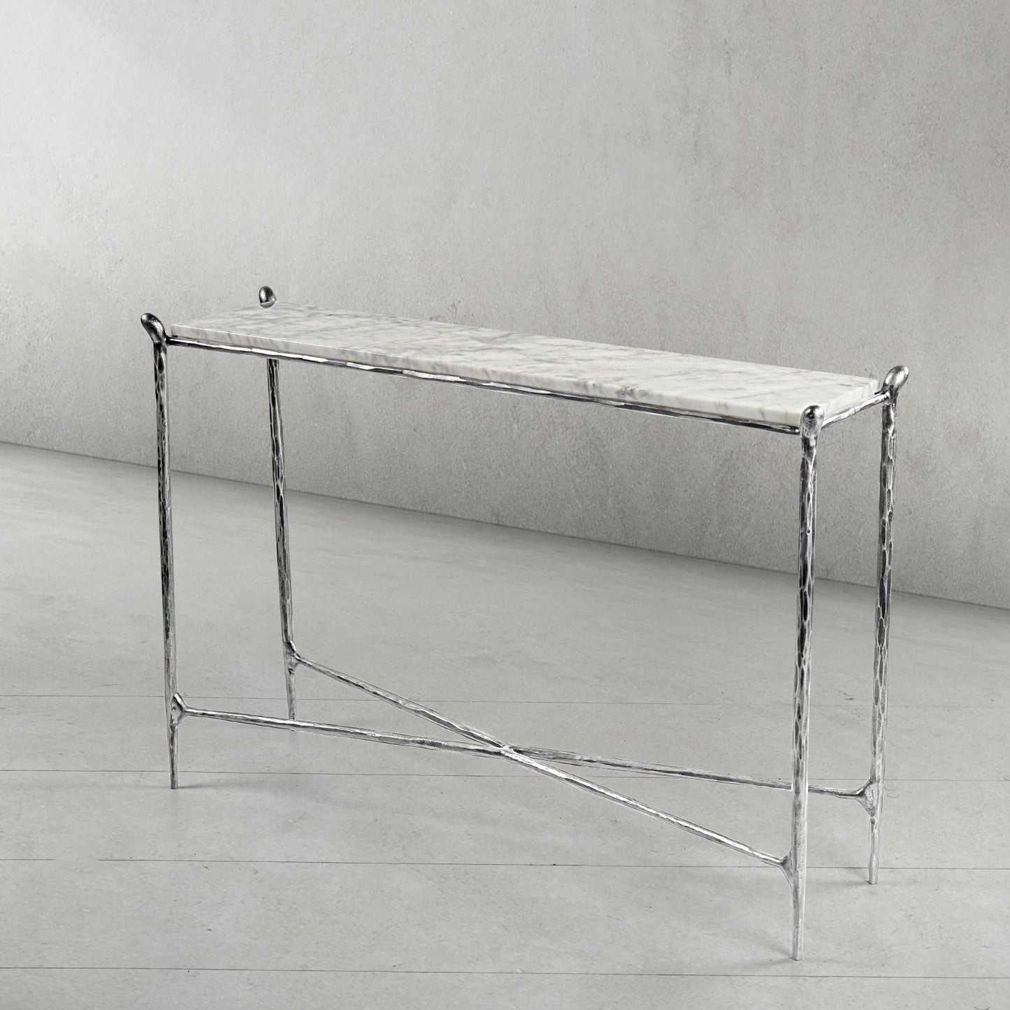 Hand Forged Metal Rectangle Horn Marble Console Table
