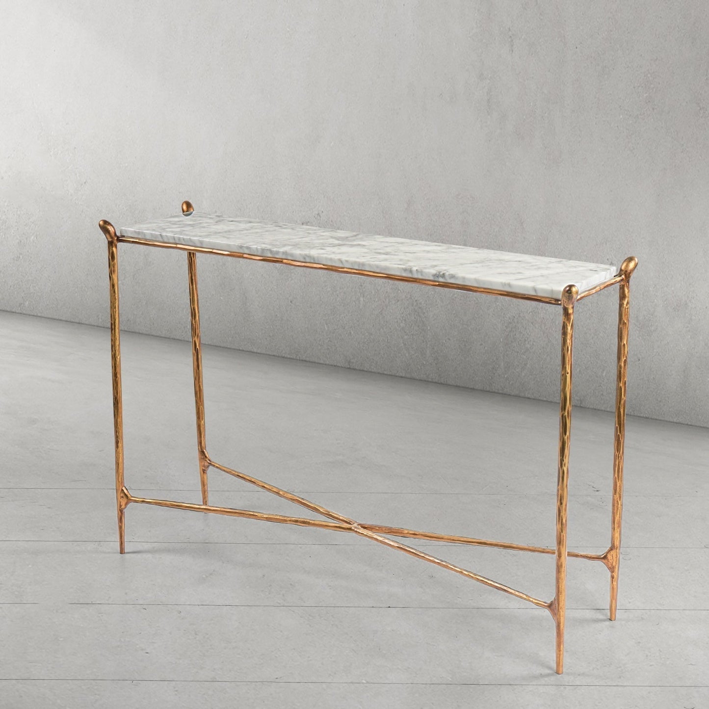 Hand Forged Metal Rectangle Horn Marble Console Table
