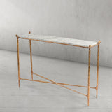 Hand Forged Metal Rectangle Horn Marble Console Table