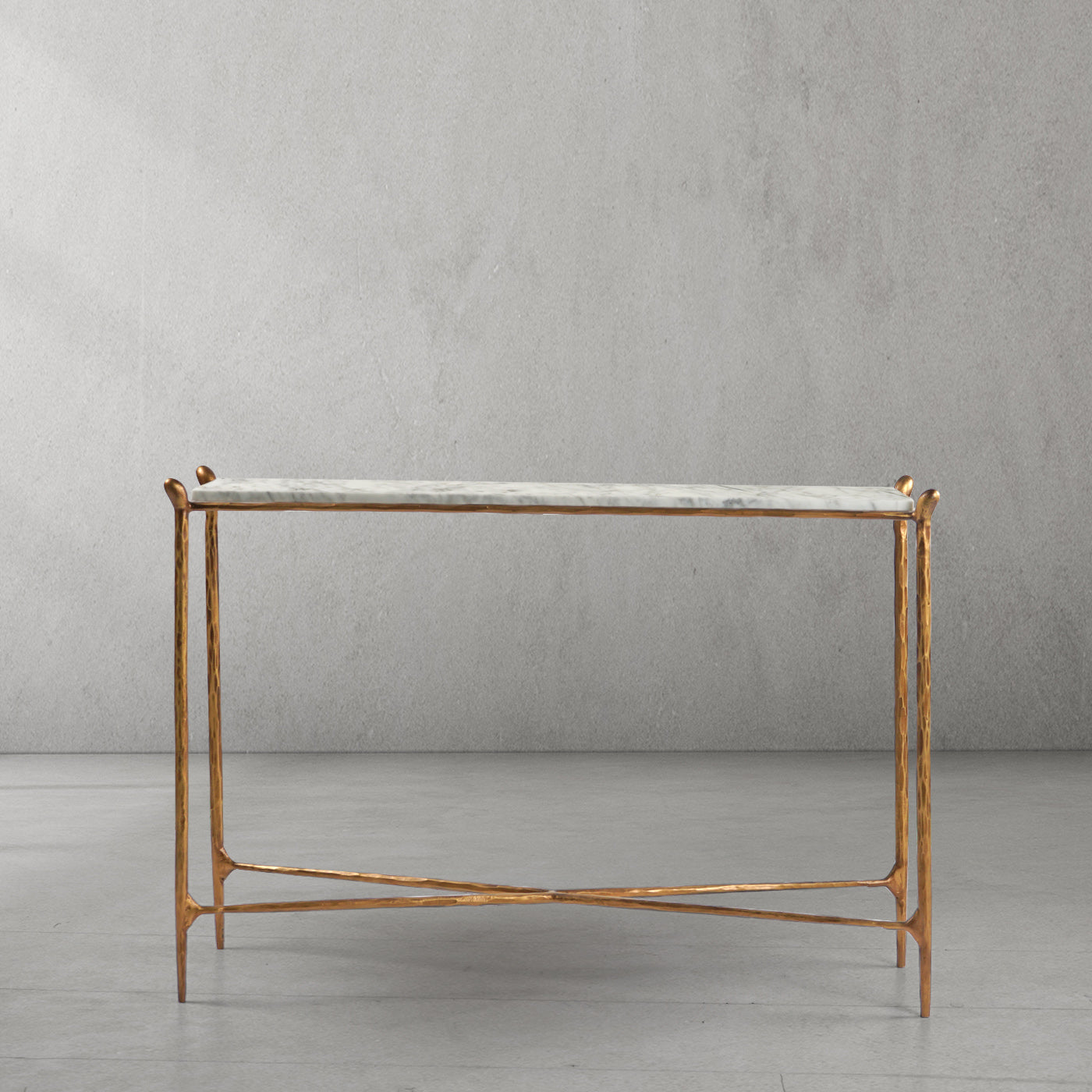 Hand Forged Metal Rectangle Horn Marble Console Table