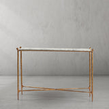 Hand Forged Metal Rectangle Horn Marble Console Table