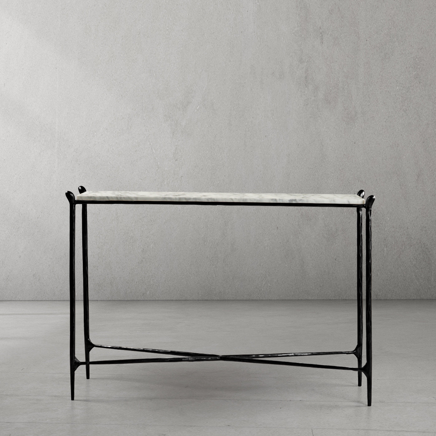 Hand Forged Metal Rectangle Horn Marble Console Table