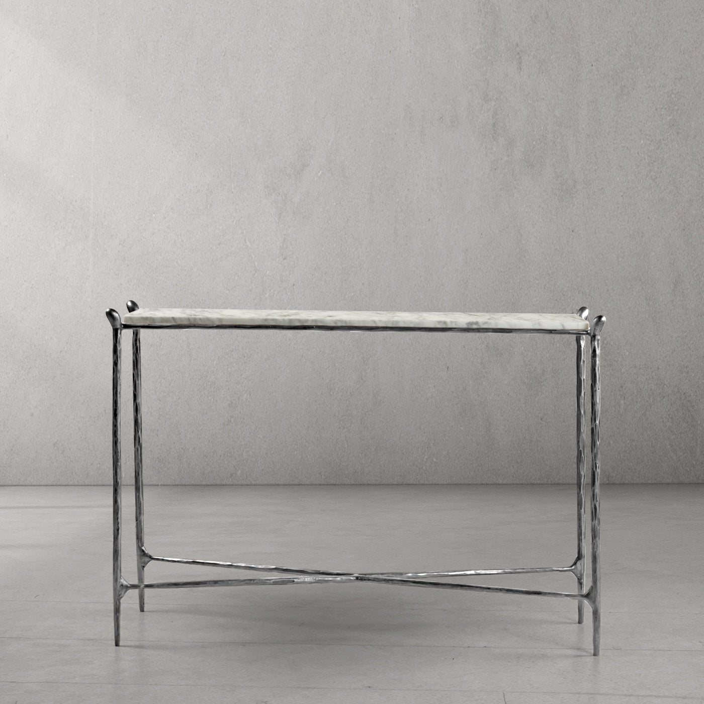 Hand Forged Metal Rectangle Horn Marble Console Table