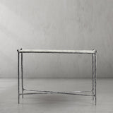 Hand Forged Metal Rectangle Horn Marble Console Table