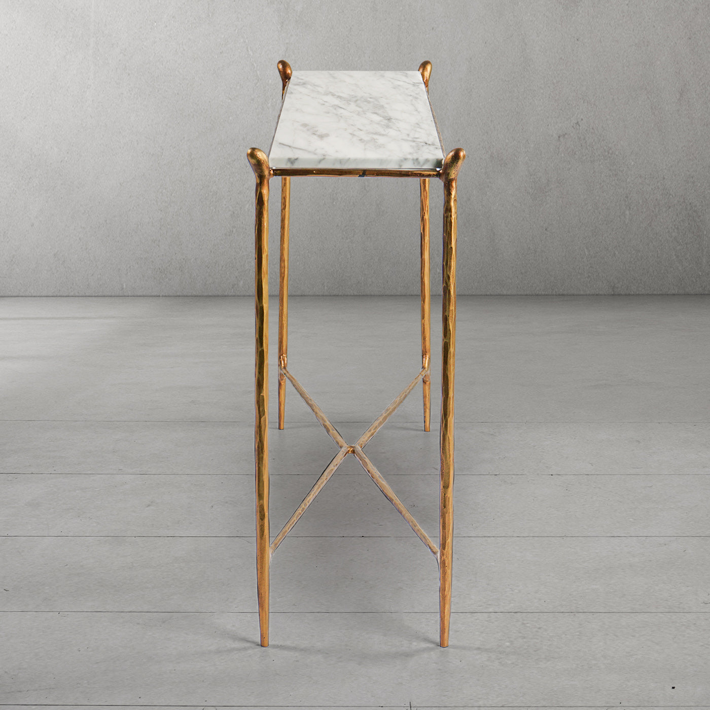 Hand Forged Metal Rectangle Horn Marble Console Table