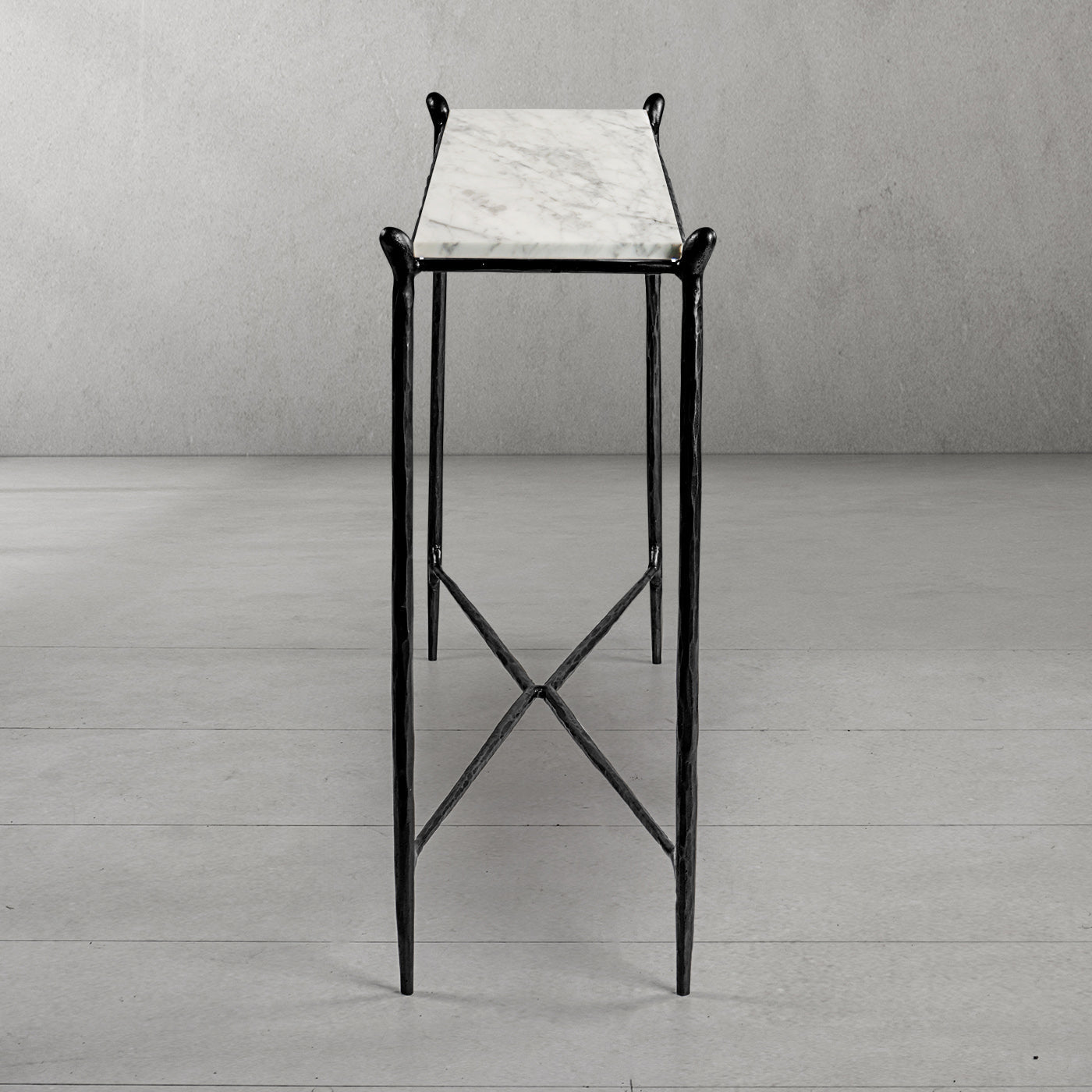 Hand Forged Metal Rectangle Horn Marble Console Table