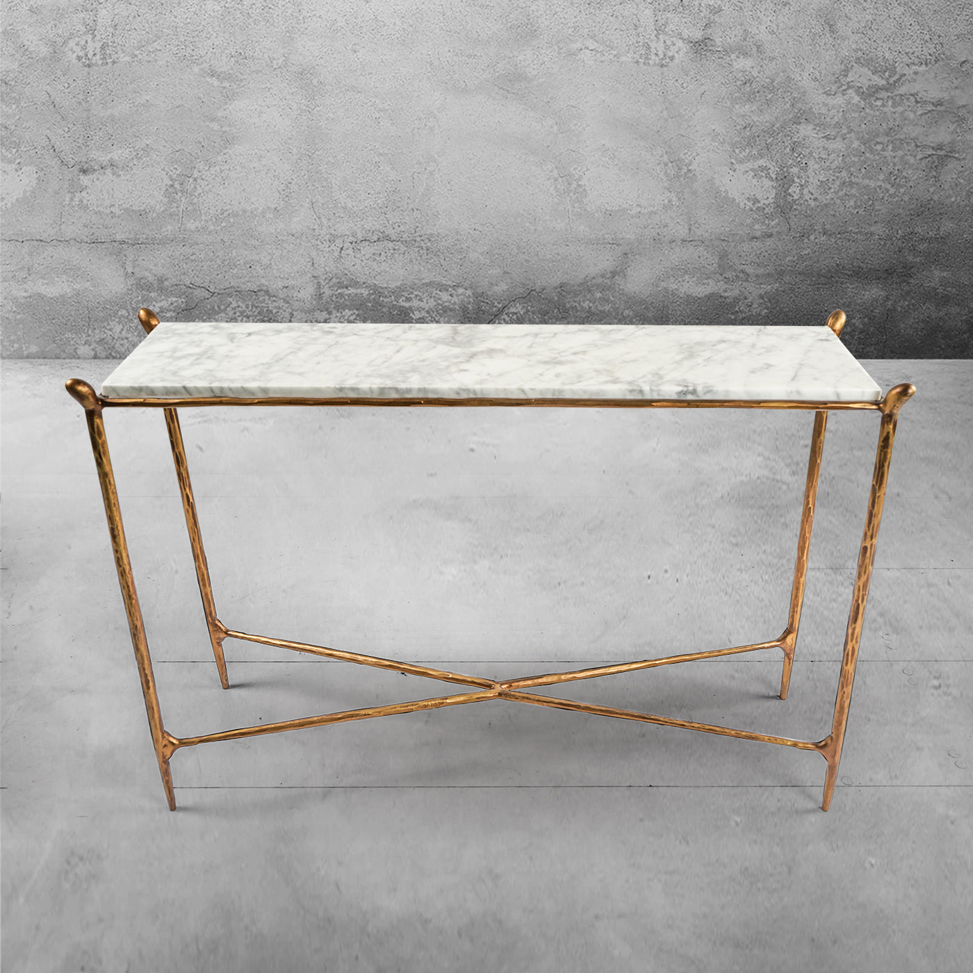 Hand Forged Metal Rectangle Horn Marble Console Table