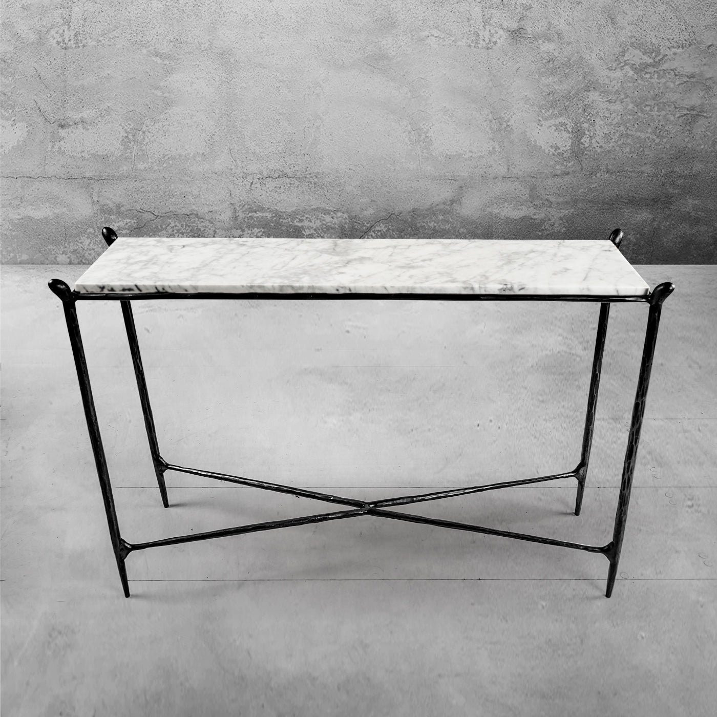 Hand Forged Metal Rectangle Horn Marble Console Table