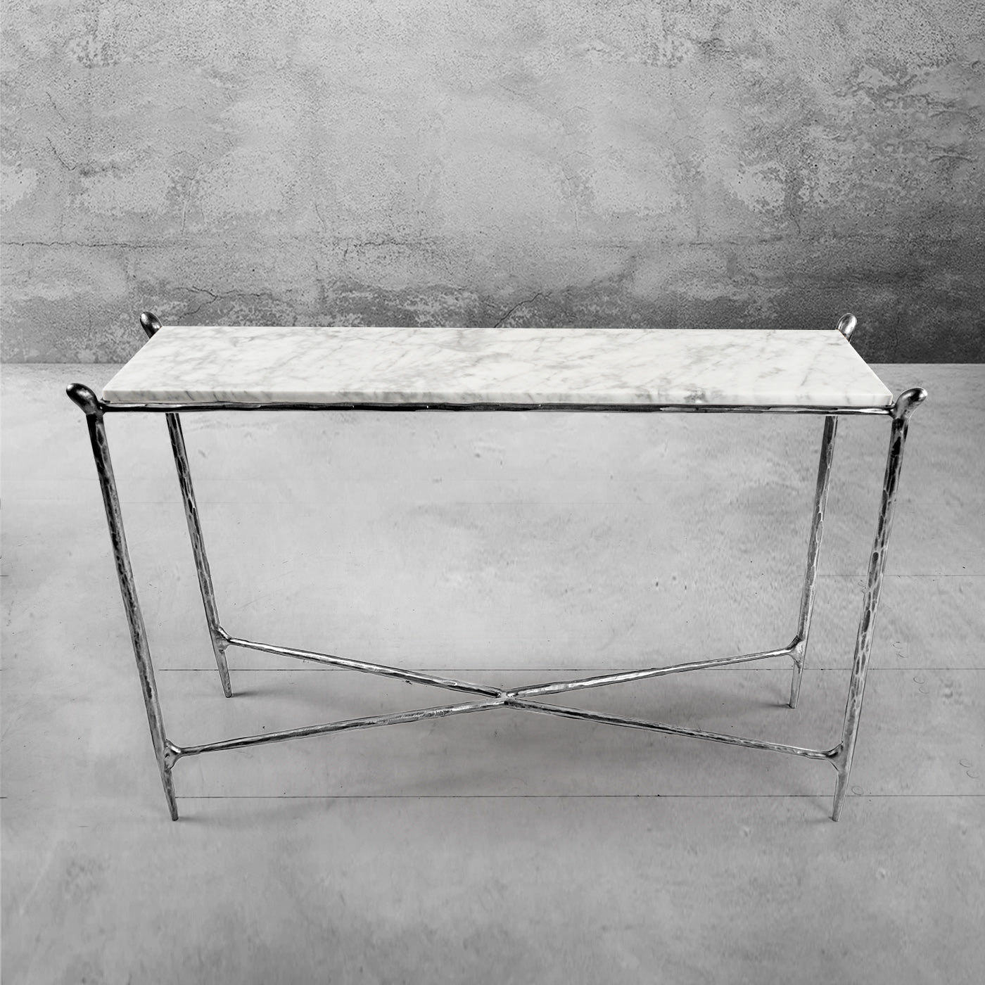 Hand Forged Metal Rectangle Horn Marble Console Table