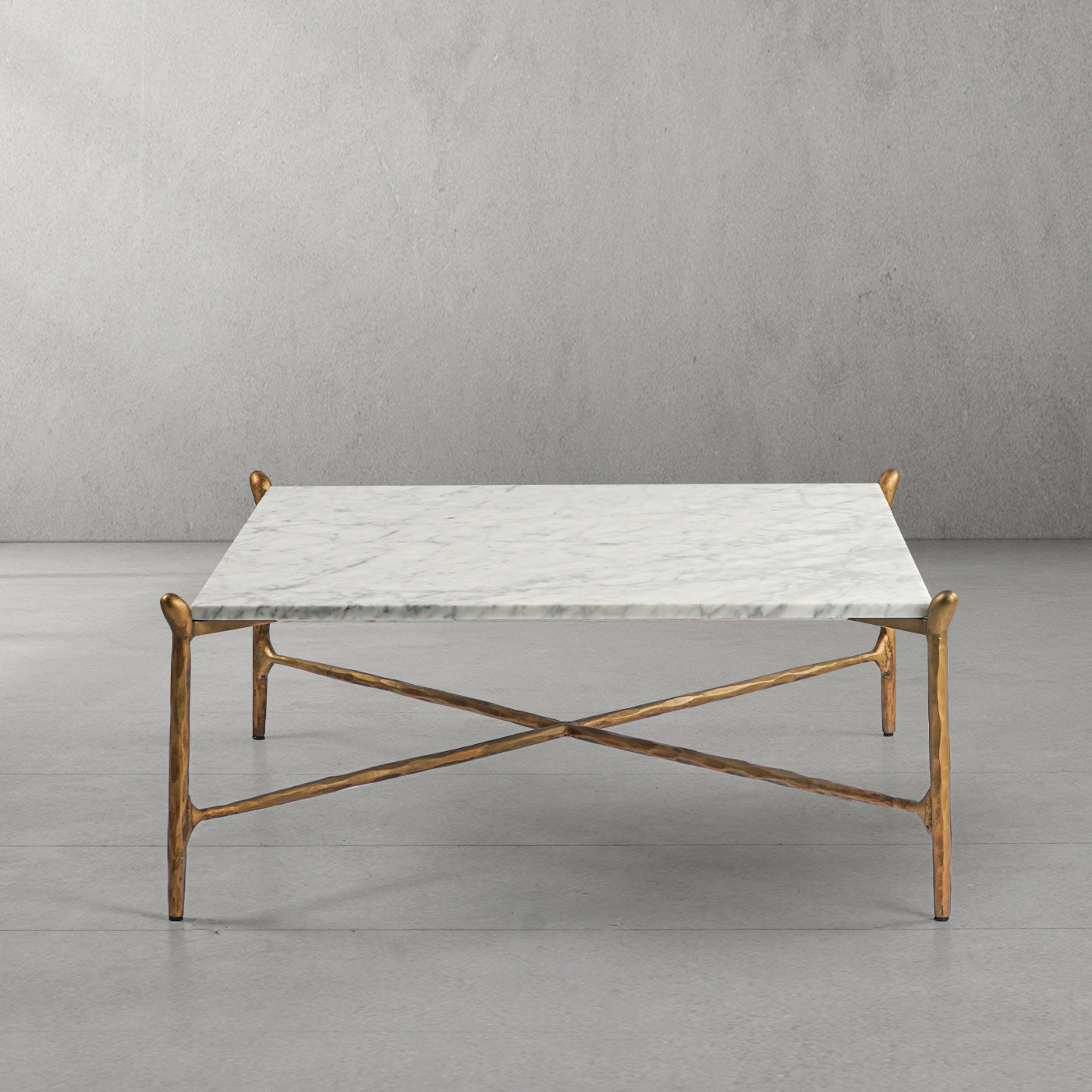 Hand Forged Metal Square Horn Marble Coffee Table 39" 50"