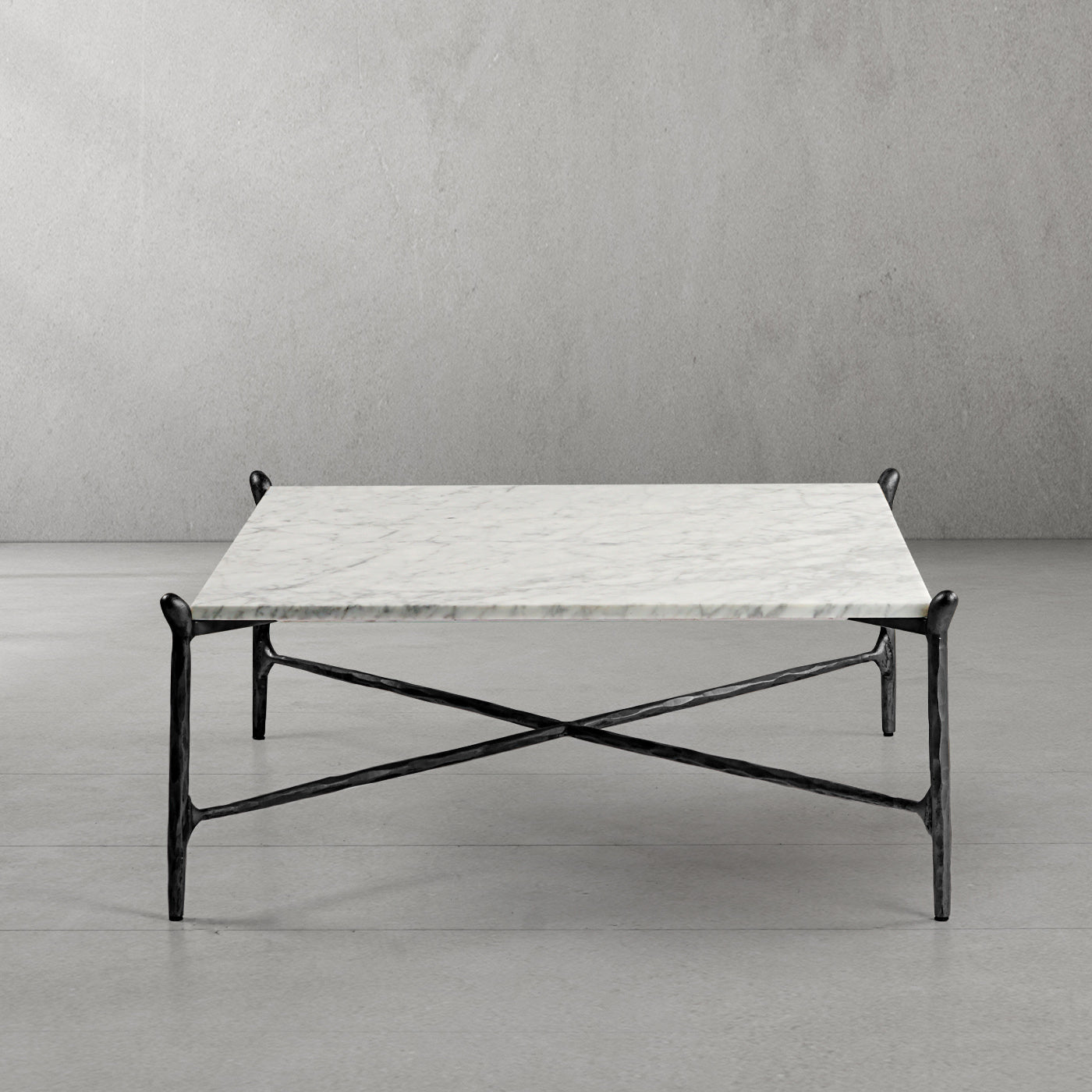 Hand Forged Metal Square Horn Marble Coffee Table 39" 50"
