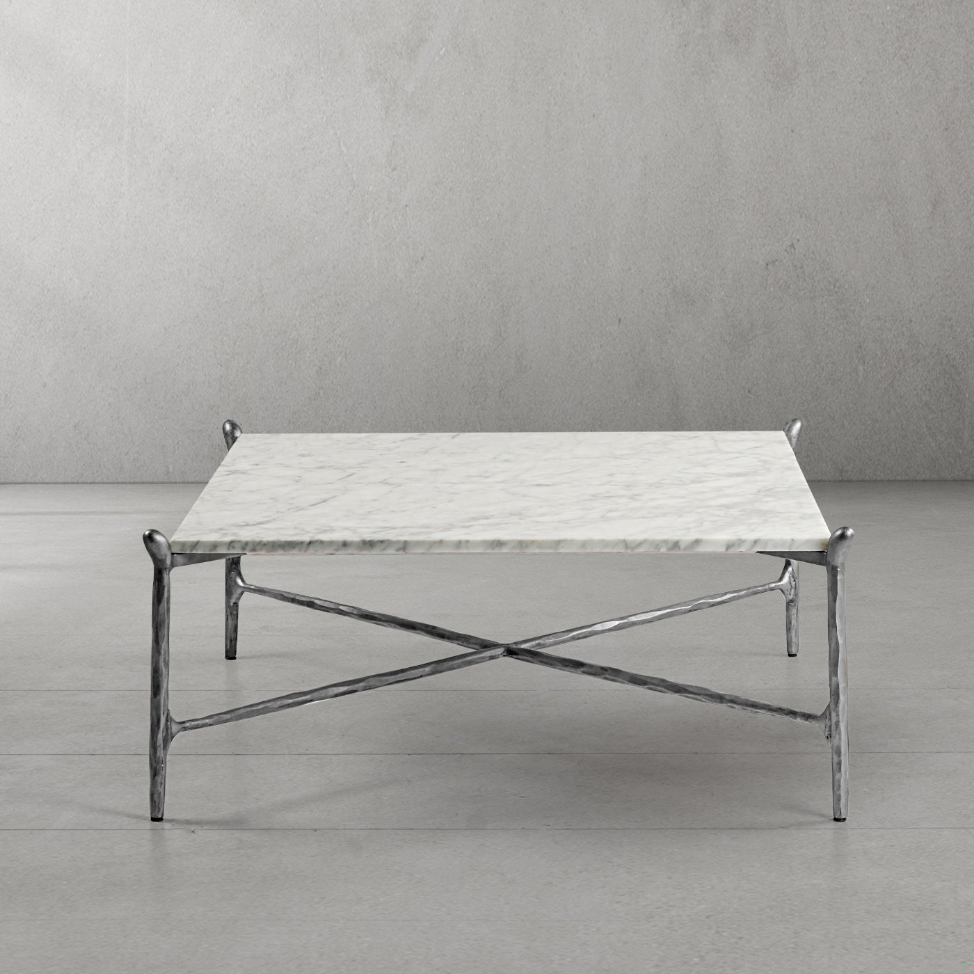 Hand Forged Metal Square Horn Marble Coffee Table 39" 50"