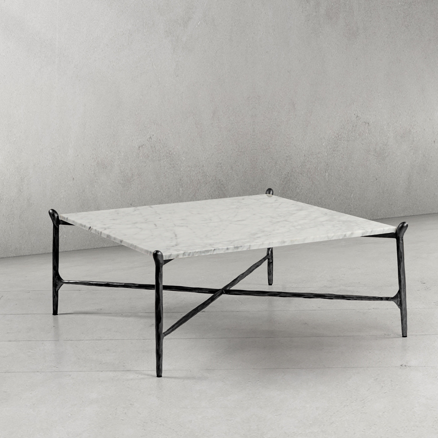 Hand Forged Metal Square Horn Marble Coffee Table 39" 50"