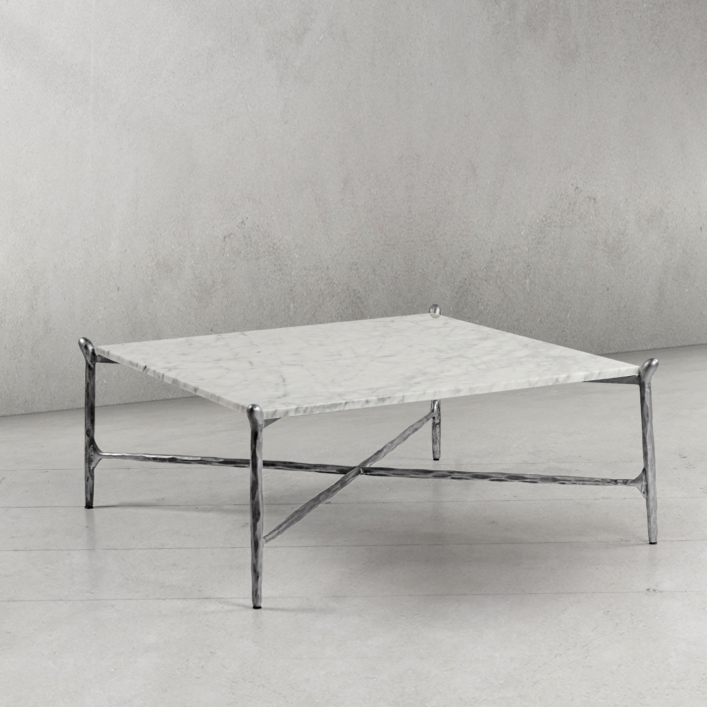 Hand Forged Metal Square Horn Marble Coffee Table 39" 50"