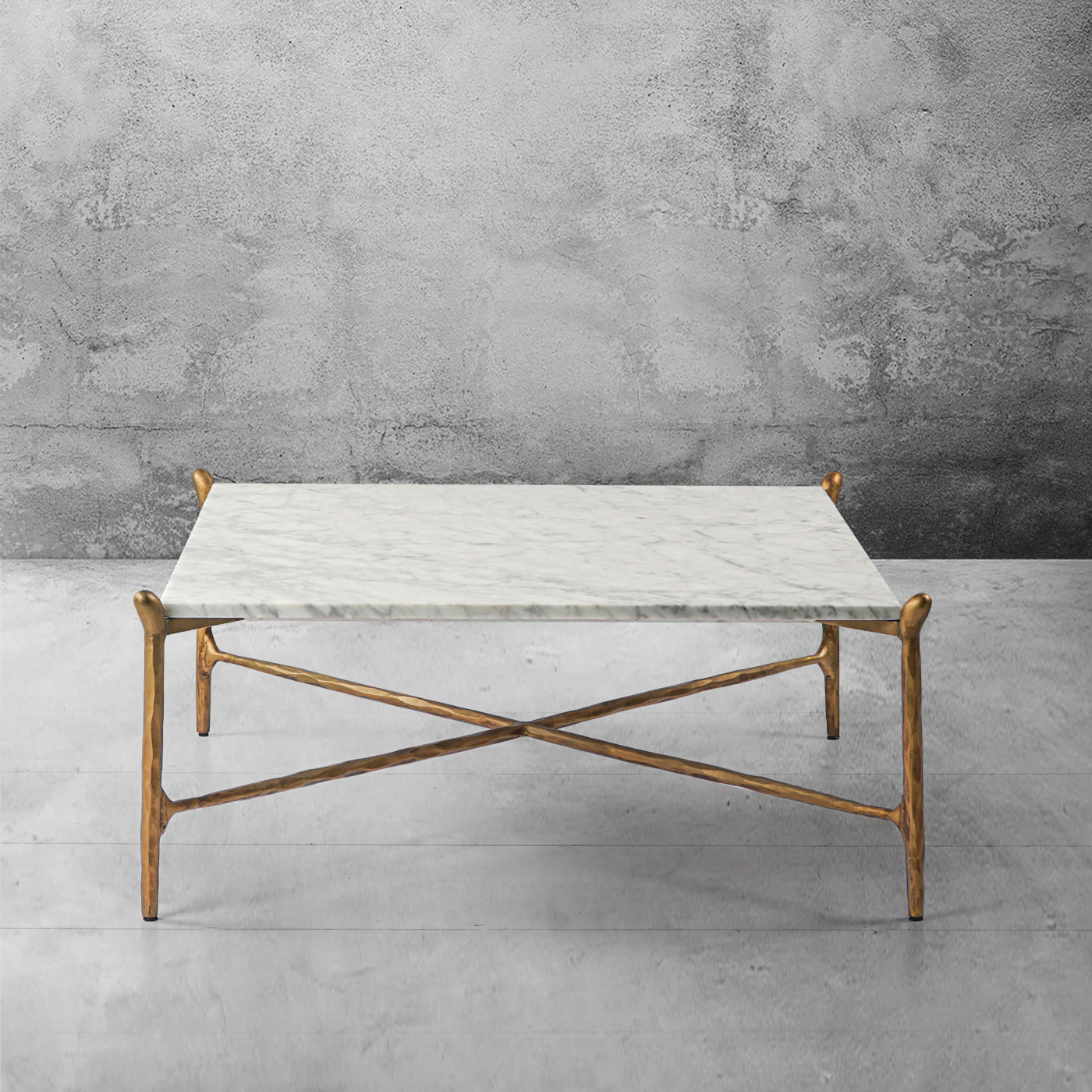 Hand Forged Metal Square Horn Marble Coffee Table 39" 50"