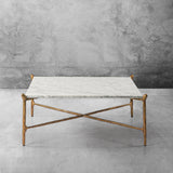 Hand Forged Metal Square Horn Marble Coffee Table 39" 50"