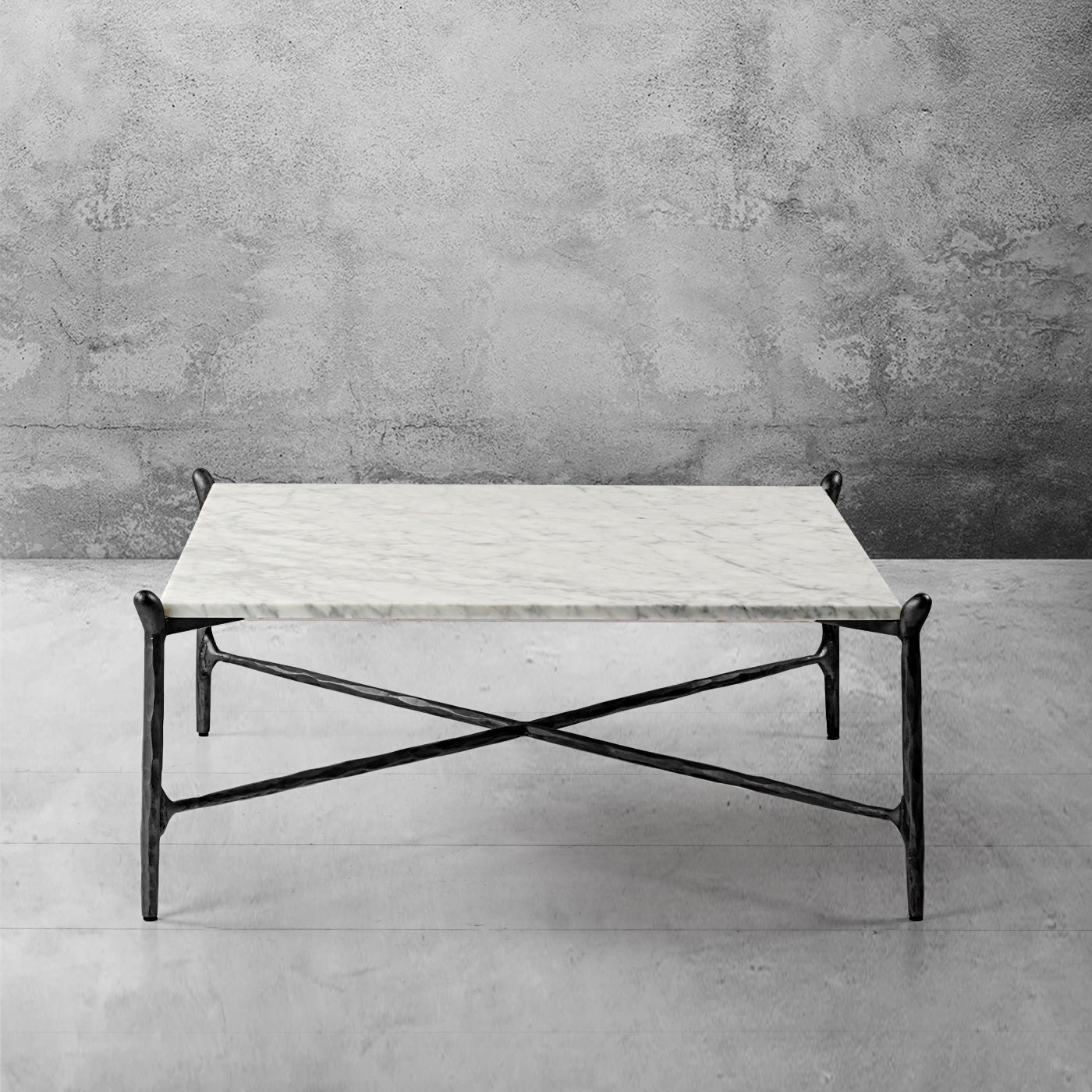 Hand Forged Metal Square Horn Marble Coffee Table 39" 50"