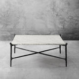 Hand Forged Metal Square Horn Marble Coffee Table 39" 50"