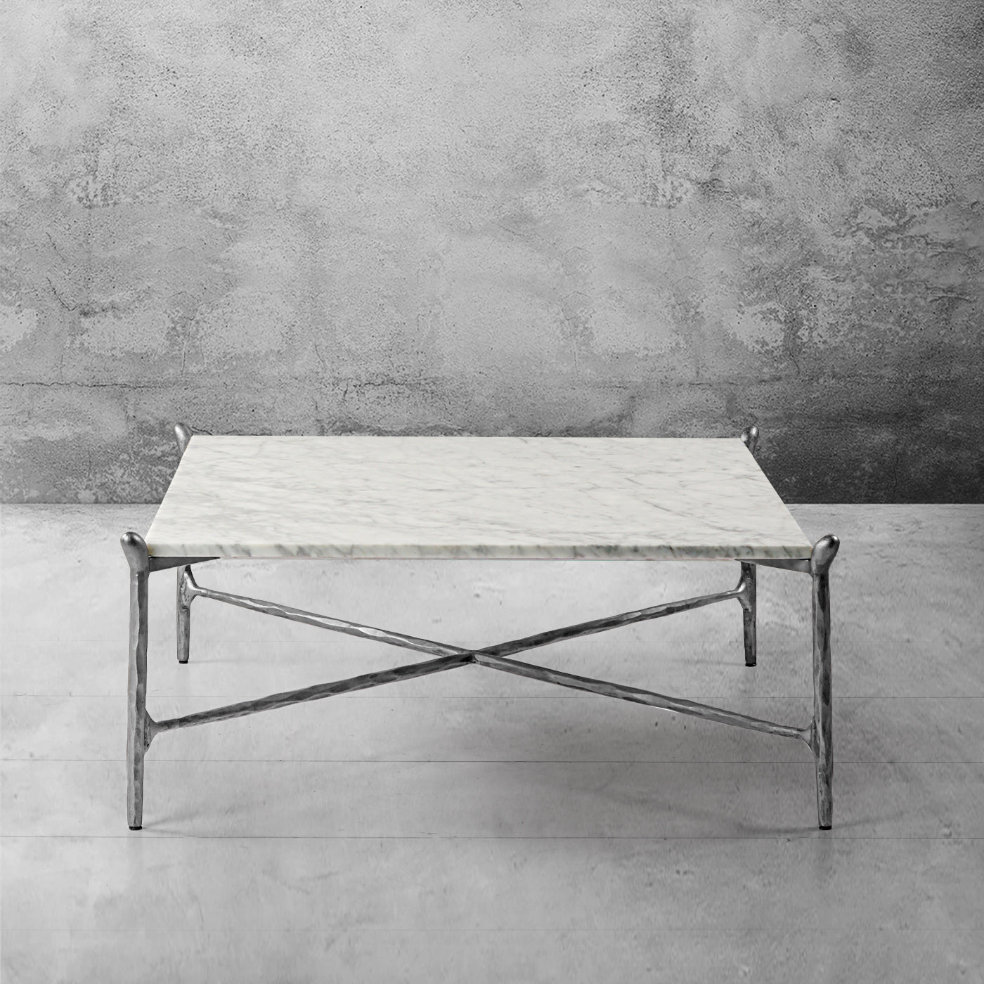 Hand Forged Metal Square Horn Marble Coffee Table 39" 50"