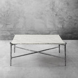 Hand Forged Metal Square Horn Marble Coffee Table 39" 50"