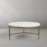 Hand-Forged Metal Marble Round Coffee Table 3 Legs 35"