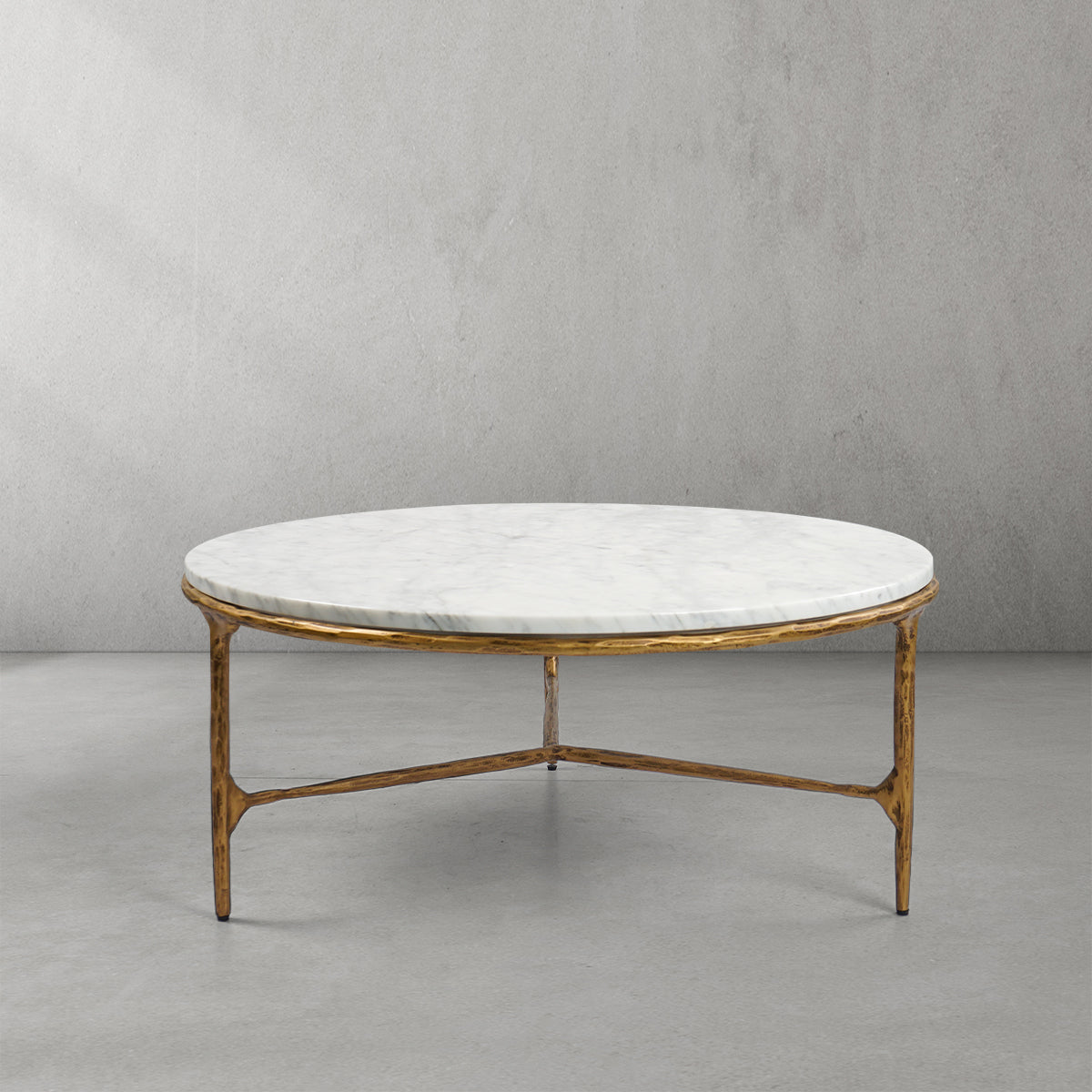 Hand-Forged Metal Marble Round Coffee Table 3 Legs 35"