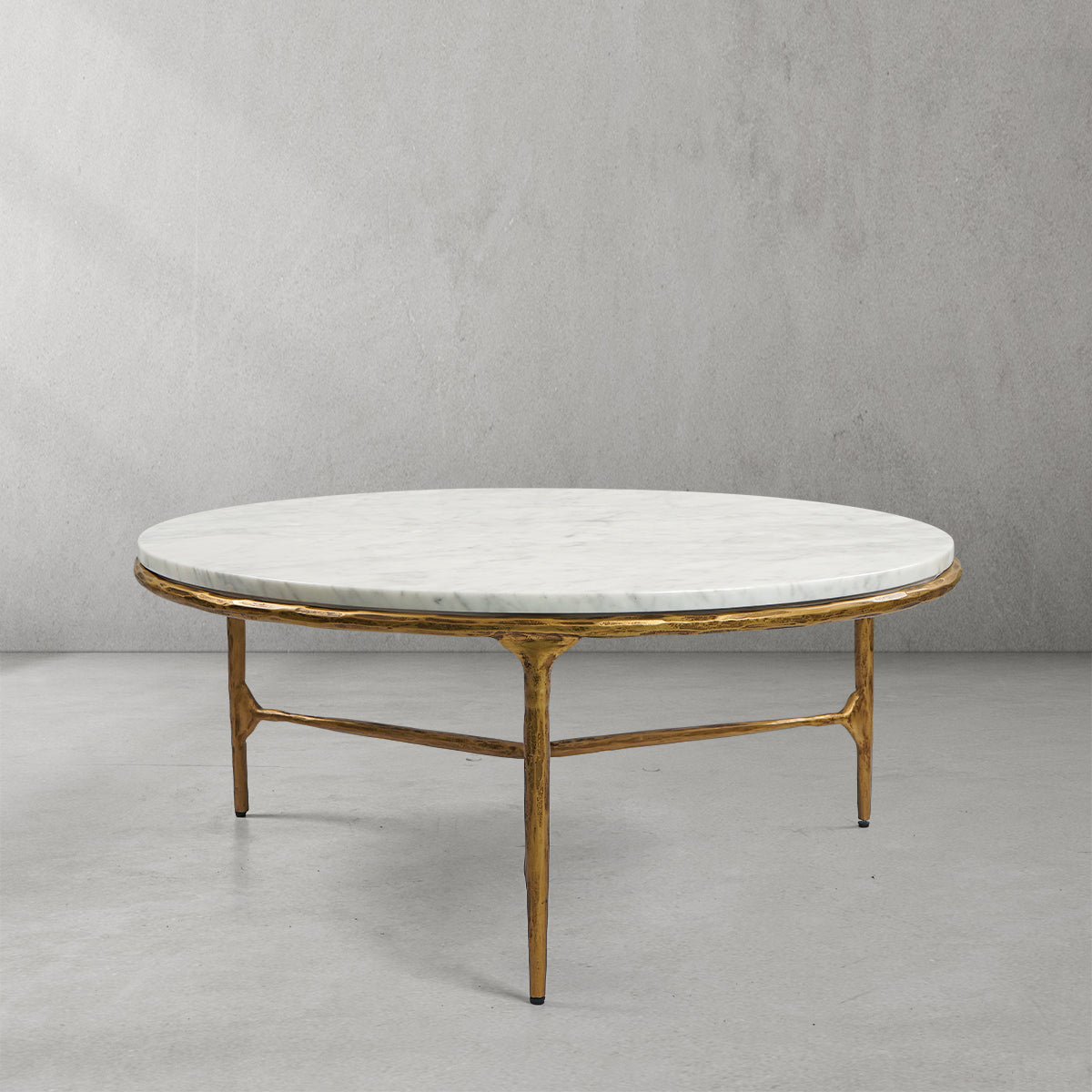 Hand-Forged Metal Marble Round Coffee Table 3 Legs 35"