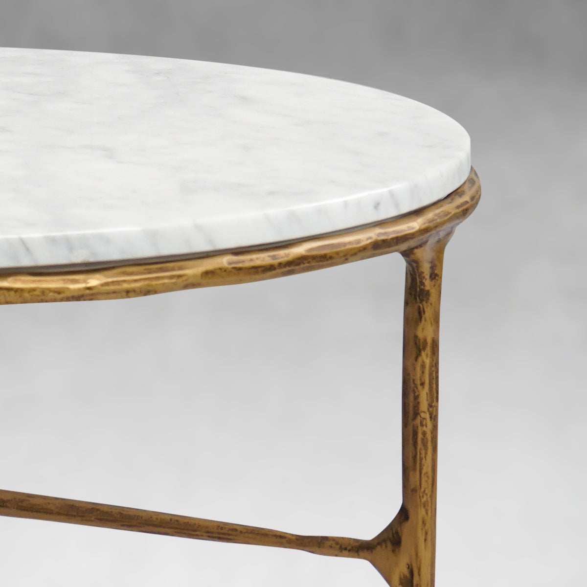 Hand-Forged Metal Marble Round Coffee Table 3 Legs 35"