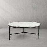 Hand-Forged Metal Marble Round Coffee Table 3 Legs 35"