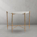 Hand-Forged Metal Horn Semi-Circle Marble Console Table