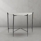 Hand-Forged Metal Horn Semi-Circle Marble Console Table