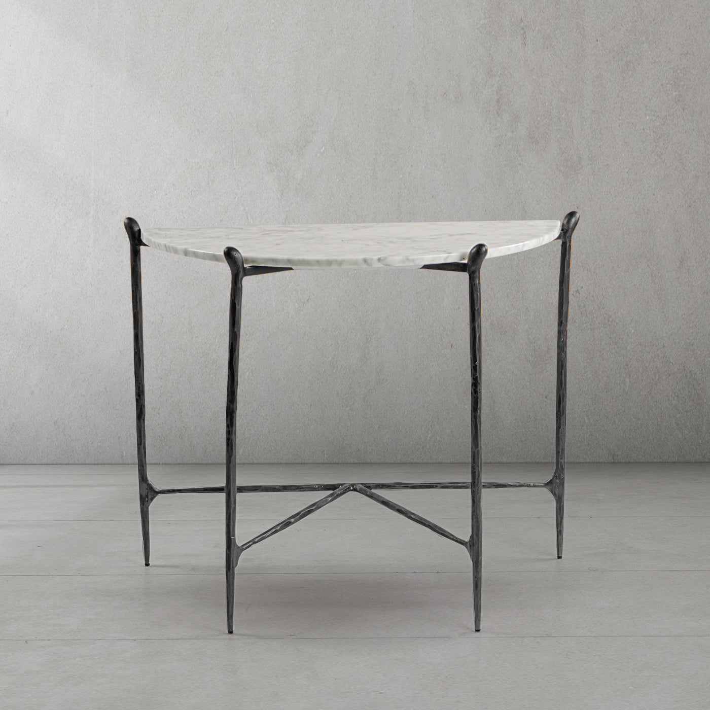 Hand-Forged Metal Horn Semi-Circle Marble Console Table