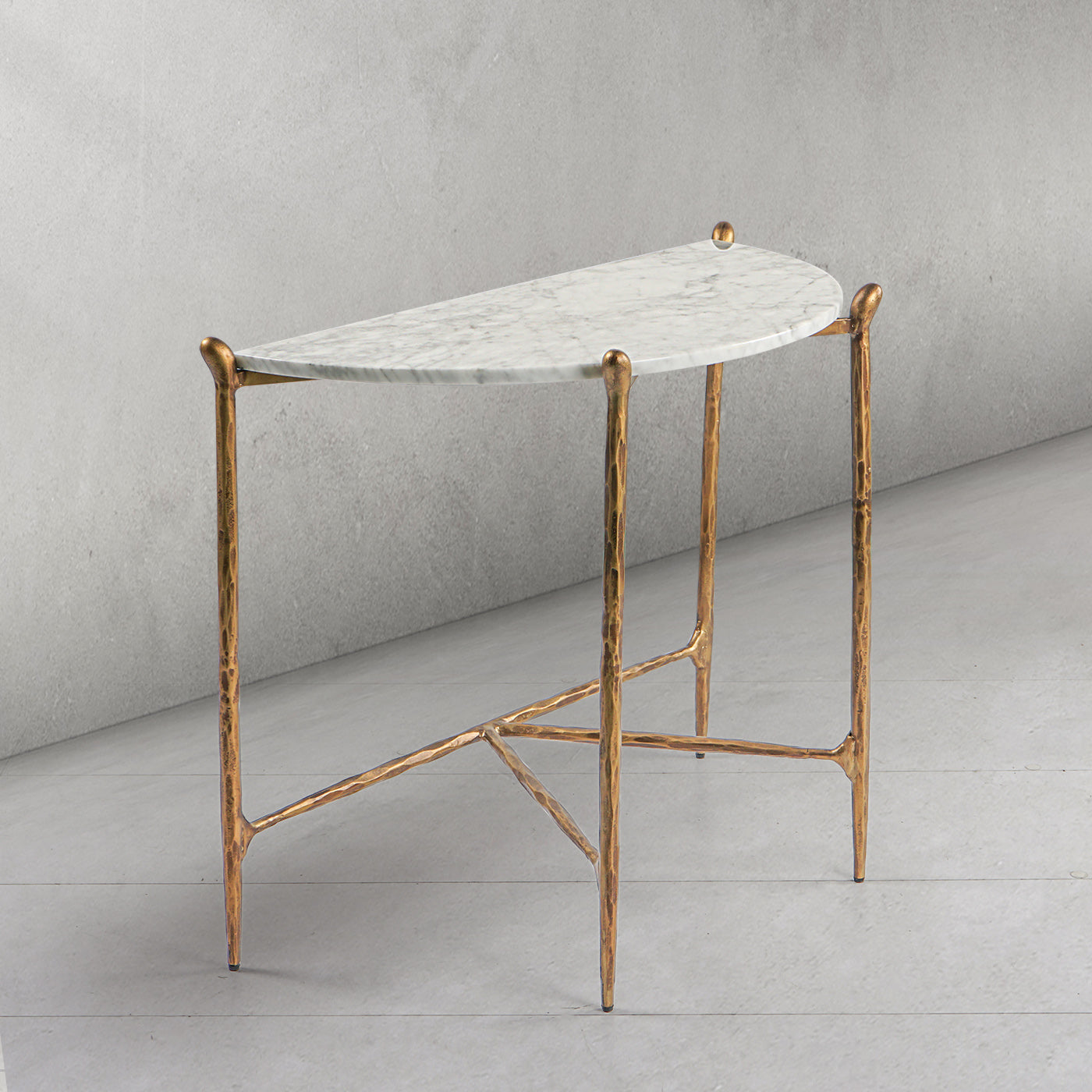Hand-Forged Metal Horn Semi-Circle Marble Console Table