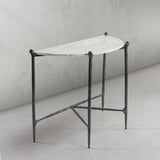 Hand-Forged Metal Horn Semi-Circle Marble Console Table