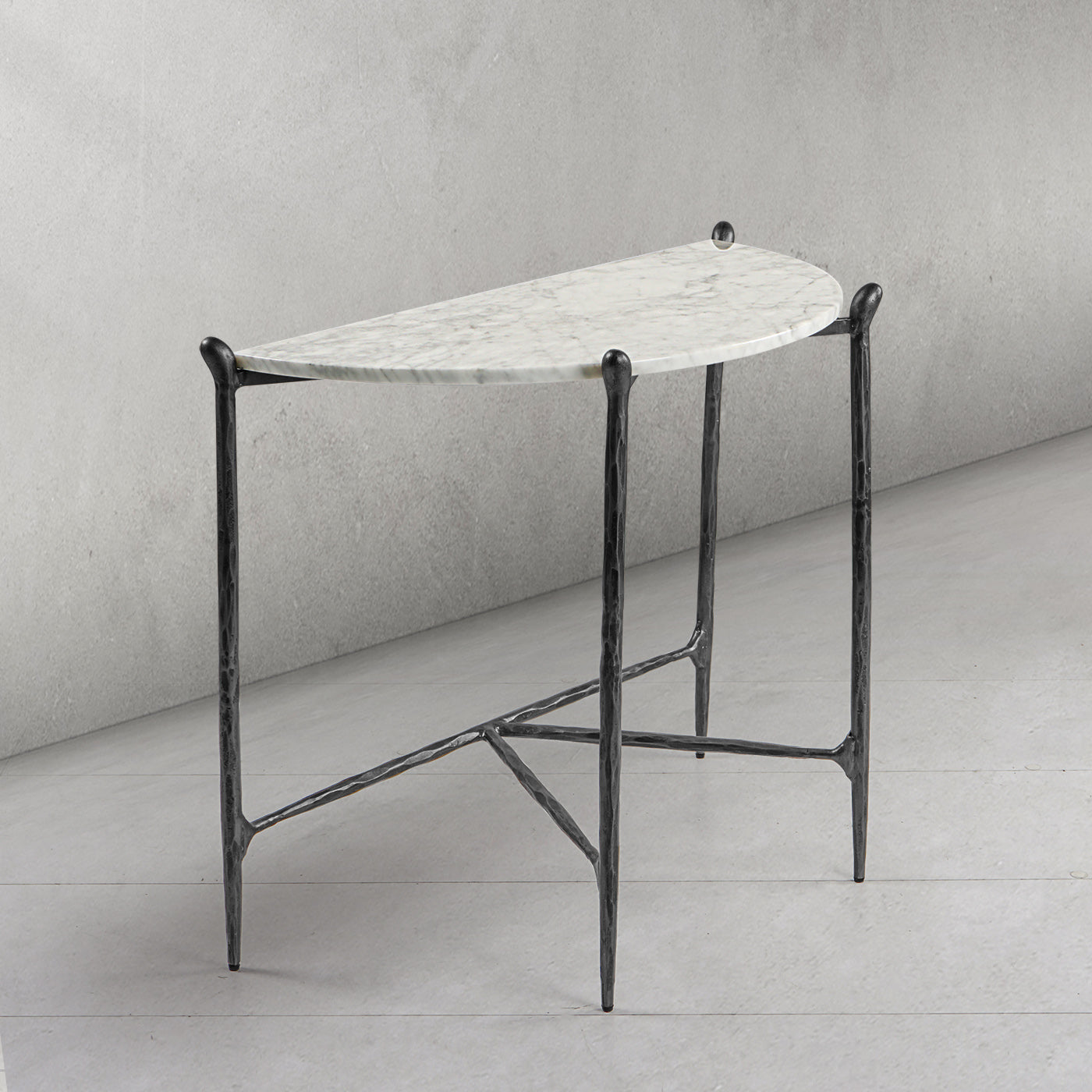 Hand-Forged Metal Horn Semi-Circle Marble Console Table