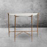 Hand-Forged Metal Horn Semi-Circle Marble Console Table