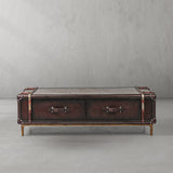 Hand Forged Metal Vintage Cowhide Rattan Coffee Table