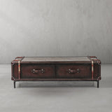 Hand Forged Metal Vintage Cowhide Rattan Coffee Table