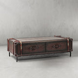 Hand Forged Metal Vintage Cowhide Rattan Coffee Table