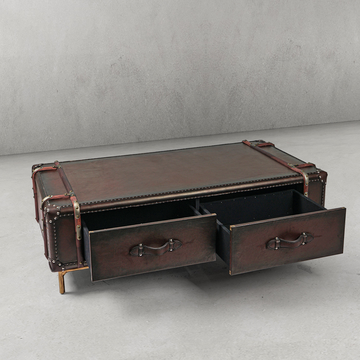 Hand Forged Metal Vintage Cowhide Rattan Coffee Table