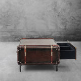 Hand Forged Metal Vintage Cowhide Rattan Coffee Table