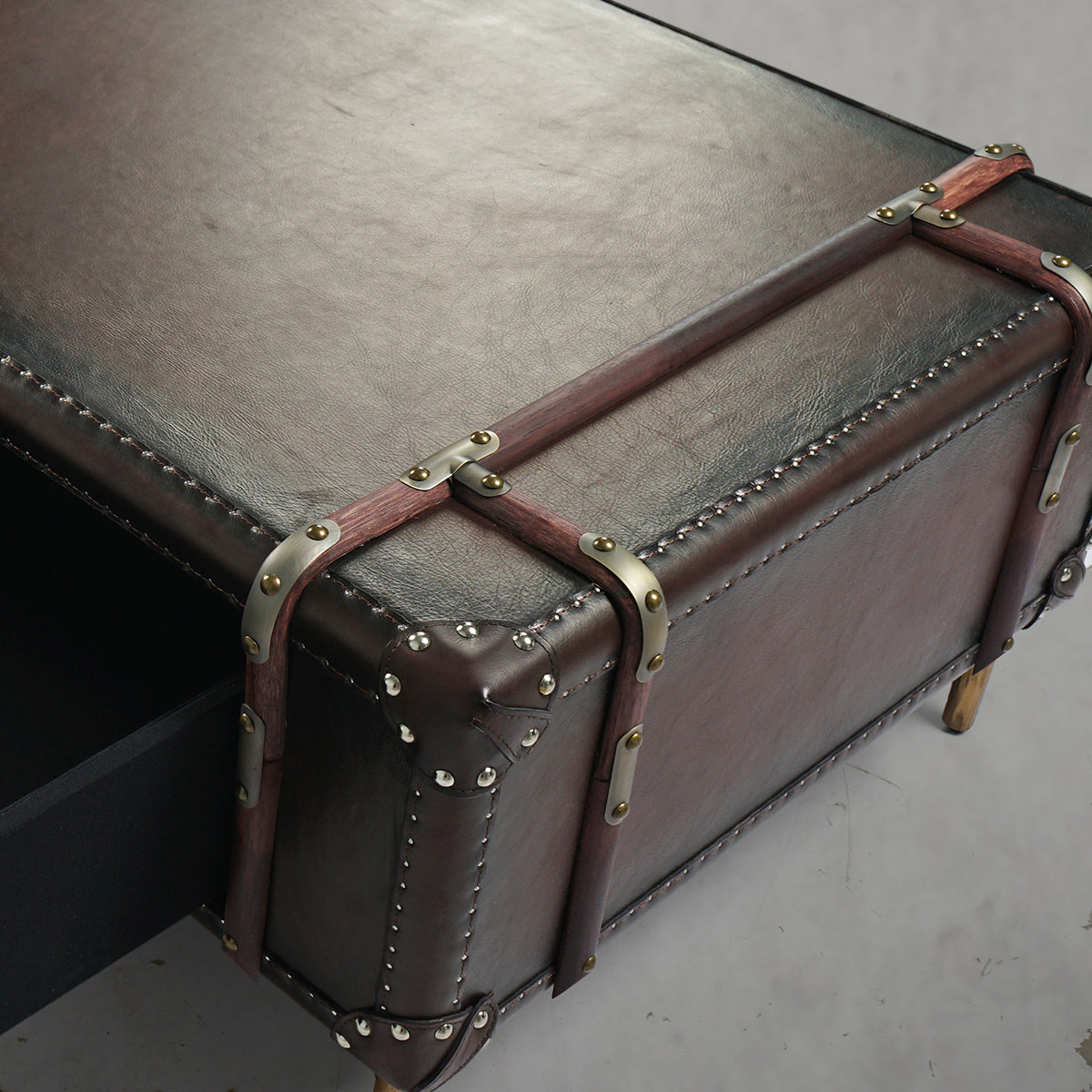 Hand Forged Metal Vintage Cowhide Rattan Coffee Table