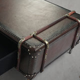 Hand Forged Metal Vintage Cowhide Rattan Coffee Table
