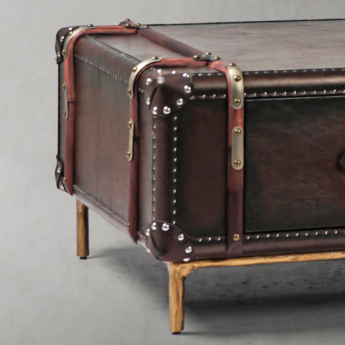 Hand Forged Metal Vintage Cowhide Rattan Coffee Table