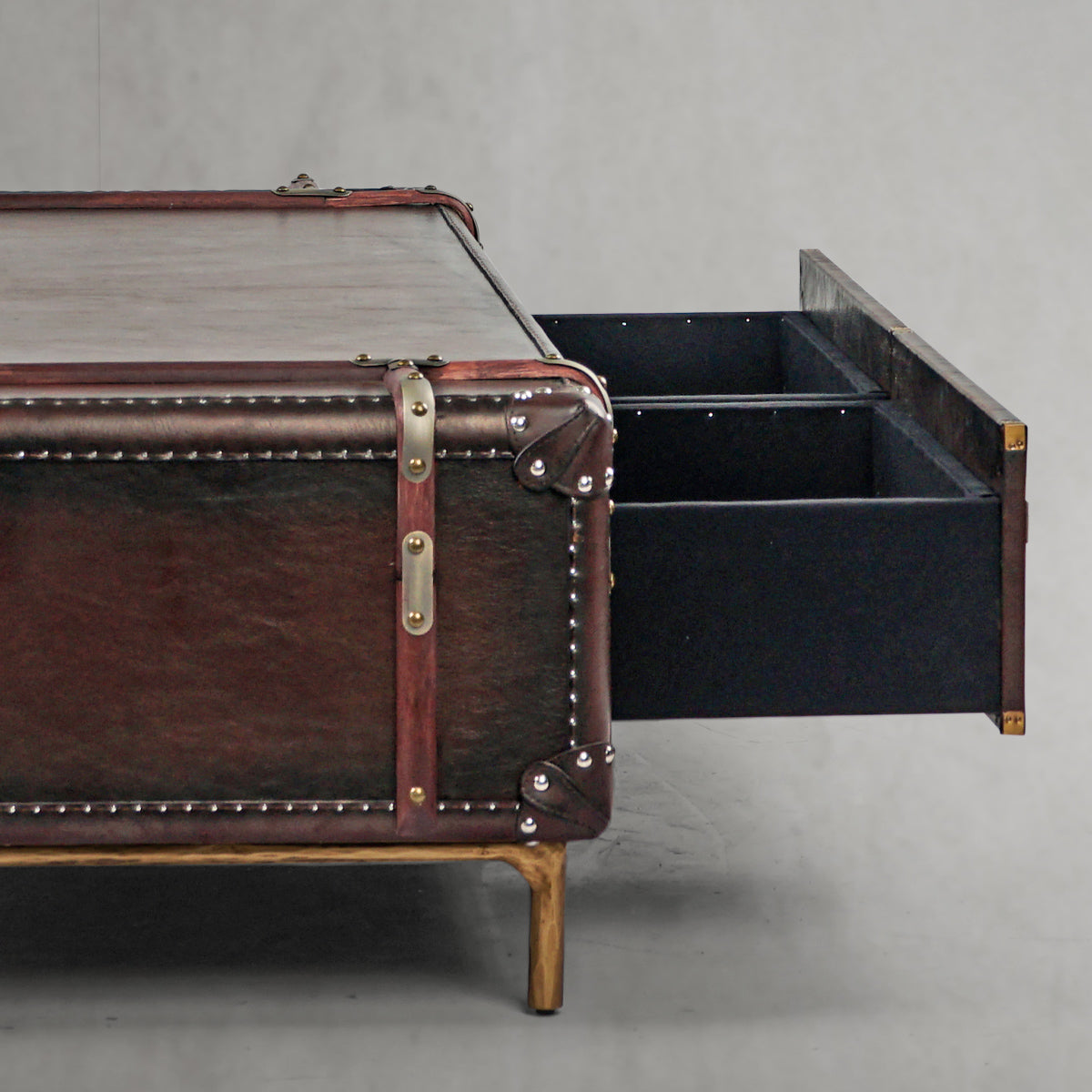 Hand Forged Metal Vintage Cowhide Rattan Coffee Table