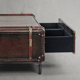 Hand Forged Metal Vintage Cowhide Rattan Coffee Table