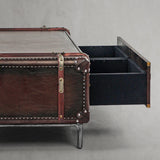 Hand Forged Metal Vintage Cowhide Rattan Coffee Table