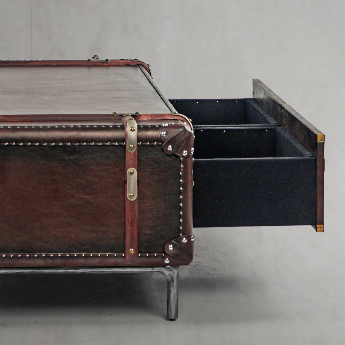 Hand Forged Metal Vintage Cowhide Rattan Coffee Table